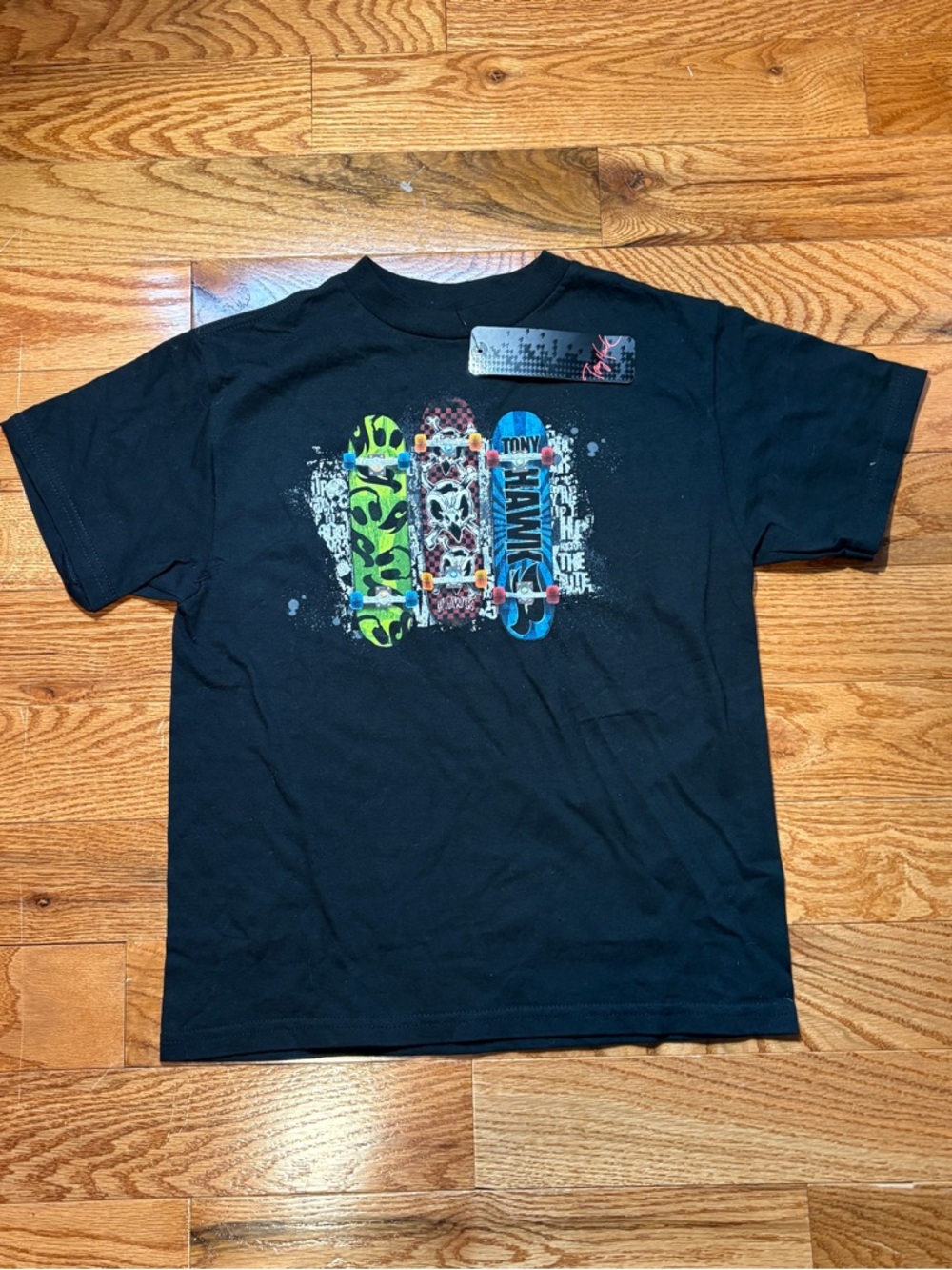 Y2K Tony Hawk Boys Graphic T-Shirt – Size S (8) – Black Skateboard Tee